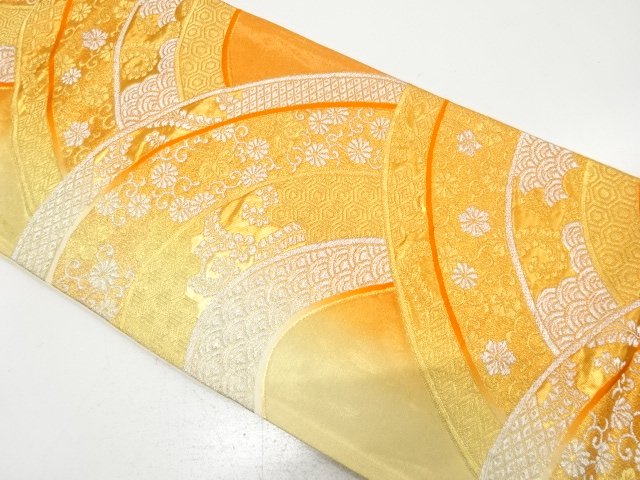 JAPANESE KIMONO / ANTIQUE FUKURO OBI / SILK / WOVEN SEIGAIHA & FLORAL ARABESQUE & CLASSICAL PATTERN